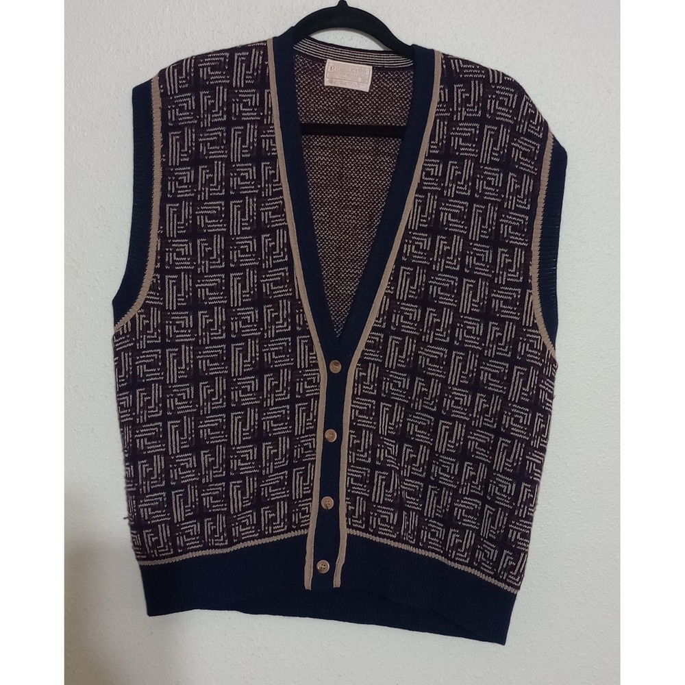 Vintage Pendleton Men XL Wool Cardigan Vest Geometric Knit USA Made Grandpacore